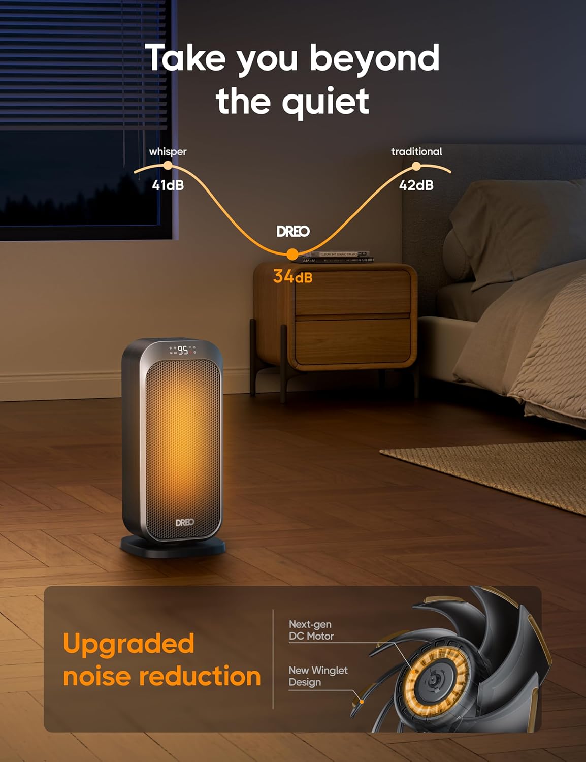 DREO Quiet Space Heater, 1500W Portable Heaters for Indoor Use with Remote | 70° Oscillation, 11.5 ft/s Fast, 8 Safety Protection, Adjustable Thermostat, Electric Heater for Office Bedroom, 12H Timer - Image 6
