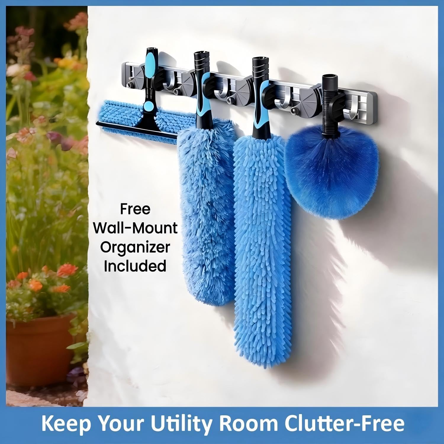 25ft High Ceiling Duster Kits with 5-18ft Heavy Duty Extension Pole - Fan Blade Cleaner, Cobweb Remover & Blue Window Squeegee Kit, Washable Dust Brush for High Roof and Glass Surfaces - Image 6