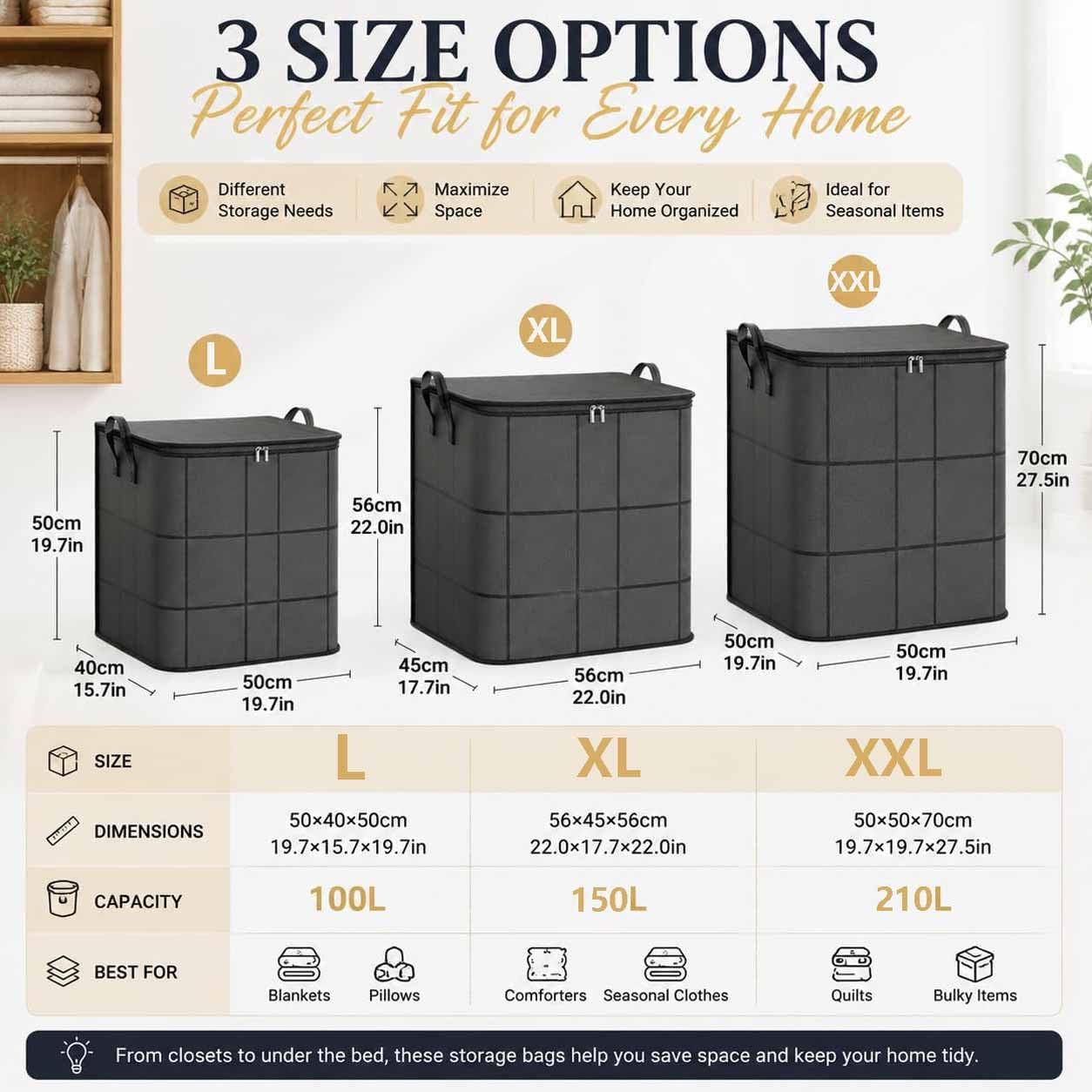 Spacious Moving Storage Bin, 100L Large Capacity Foldable Storage Bag,L :3 | Portable Moving Storage Bags with Reinforced Handles, Zippered Organizer for Quilts, Bedding & Clothes, Moving Day - Image 5