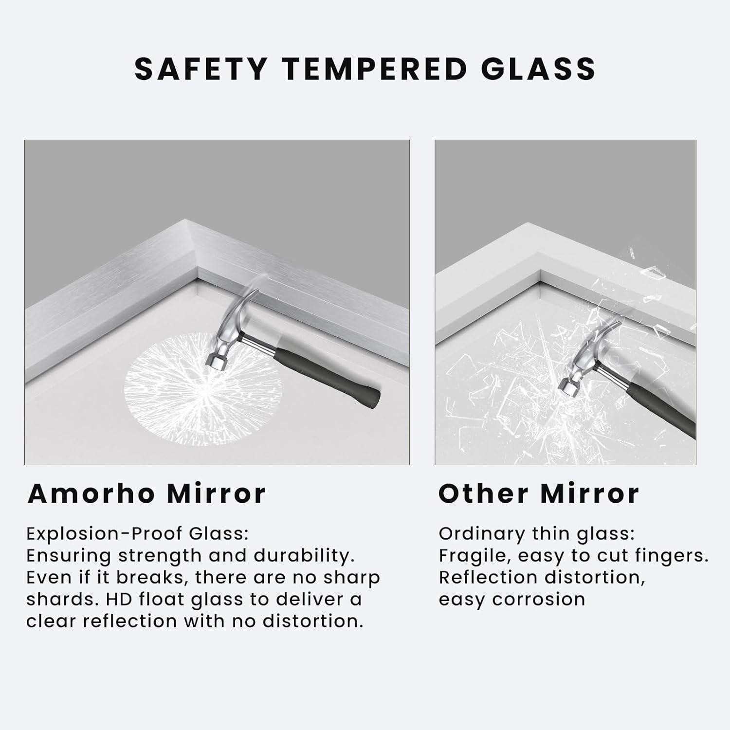 Amorho Bathroom Mirror for Wall 36x36 Inch, Brushed Silver Metal Framed | Anti-rust, HD Reflection, Tempered Glass, Mirrors for Over Sink, Bedroom, Living Room, Entryway, Horizontal or Vertical. - Image 5