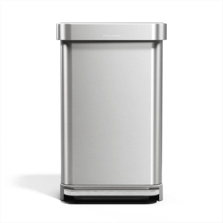 simplehuman Rectangular Step Can, 45L / 12 Gallon Kitchen Trash Can, Liner Rim System, Liner Pocket®, 150,000-Step Pedal, Lid Shox® Silent Close, Brushed Stainless Steel with Grey Plastic Lid