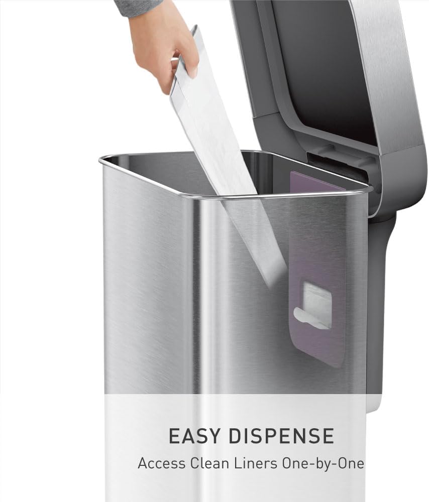 simplehuman Rectangular Step Can, 45L / 12 Gallon Kitchen Trash Can, Liner Rim System, Liner Pocket®, 150,000-Step Pedal, Lid Shox® Silent Close, Brushed Stainless Steel with Grey Plastic Lid - Image 5