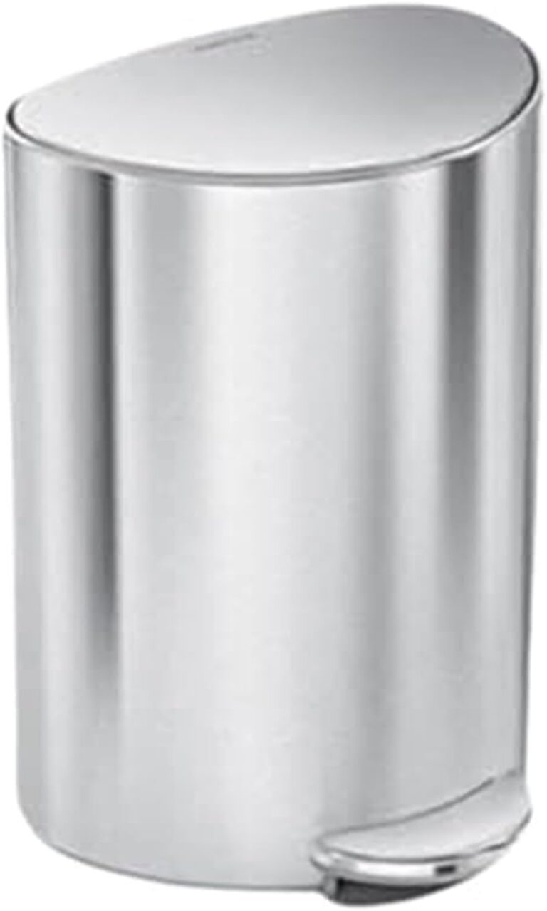 simplehuman Semi-Round Step Can, 6L / 1.6 Gallon Bathroom Trash Can, Liner Pocket®, Sleek Internal Hinge, 150,000-Step Pedal, Lid Shox® Silent Close, Brushed Stainless Steel