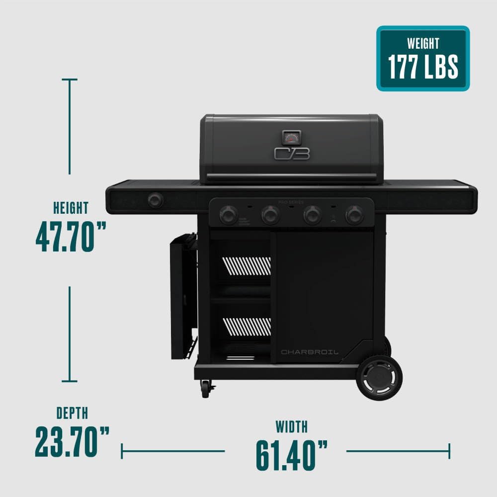Charbroil Pro Series with Amplifire Infrared Technology 4-Burner Propane Gas Grill Cabinet with Side Burner, Black - 463281024 - Image 11