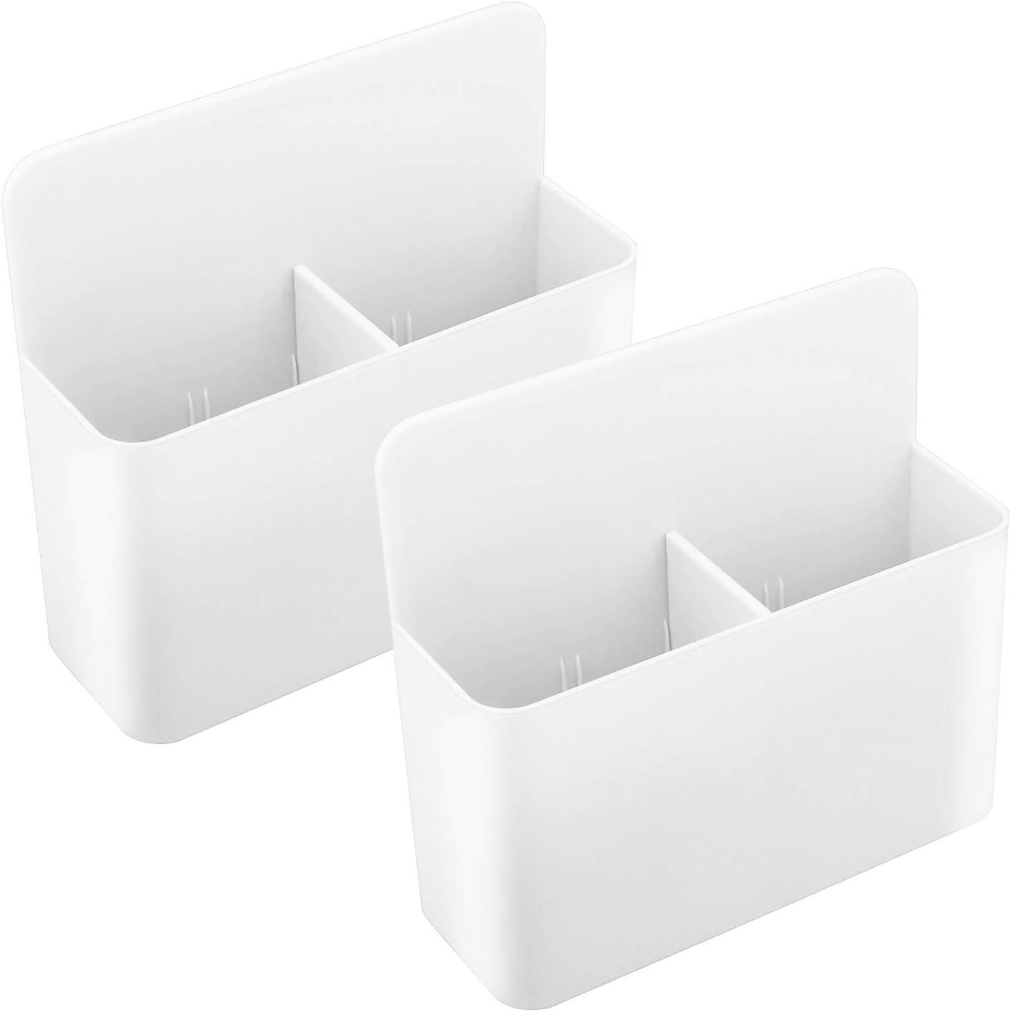 MoKo Magnetic Pen Holder, 2-Pack, Whiteboard Organizer, White | Magnetic dry erase marker holder has two adjustable compartments and an ABS body for whiteboards and refrigerators.