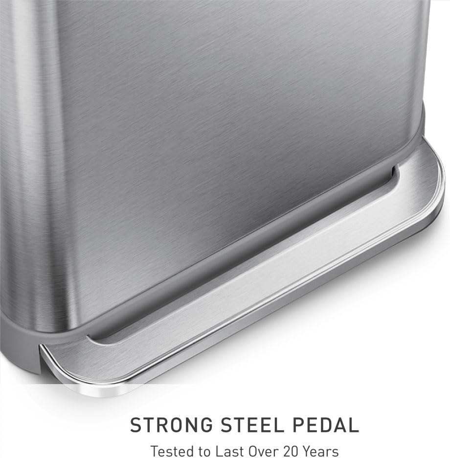 simplehuman Rectangular Step Can, 45L / 12 Gallon Kitchen Trash Can, Liner Rim System, Liner Pocket®, 150,000-Step Pedal, Lid Shox® Silent Close, Brushed Stainless Steel with Grey Plastic Lid - Image 6