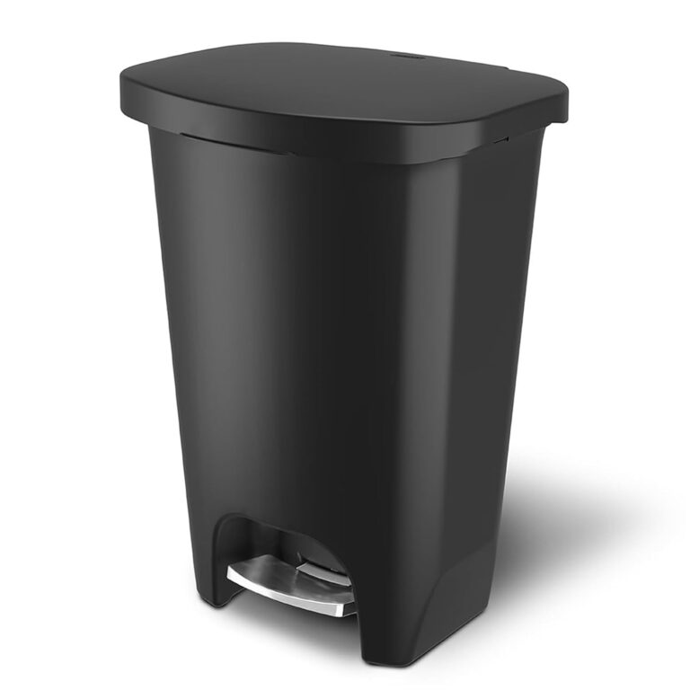 Glad Premium Trash Can with Clorox Odor Protection, 13 Gallon, Black | Plastic Kitchen Waste Bin | Hands Free with Stainless Steel Foot Pedal and Garbage Bag Rings