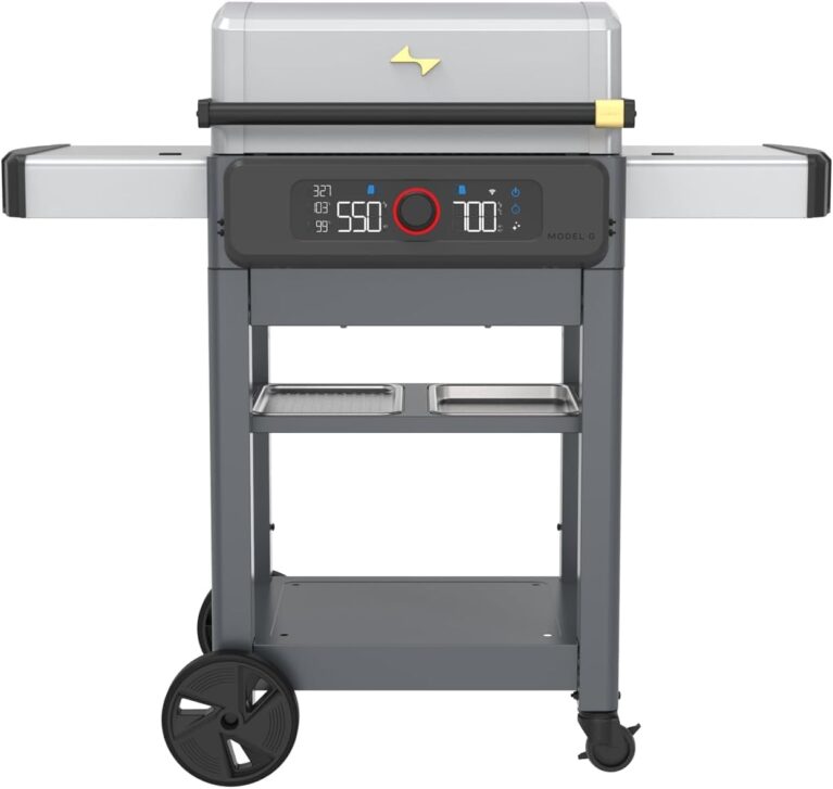 Current® Model G Dual Zone Smart Electric Grill, Moon Dust | Apartment-Friendly and Weather-Resistant; App-Connected Control from 200°F to 700°F for Searing and Roasting.