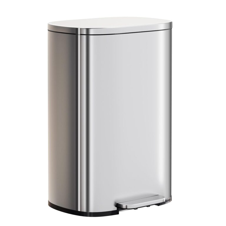 PayLessHere | 13G Trash Can with Lid | Steel | Removable Inner Bucket | Made of Stainless Steel | Soft-Close Step Pedal | Hands-Free Use | Easy to Clean | for Kitchen, Office, Bathroom
