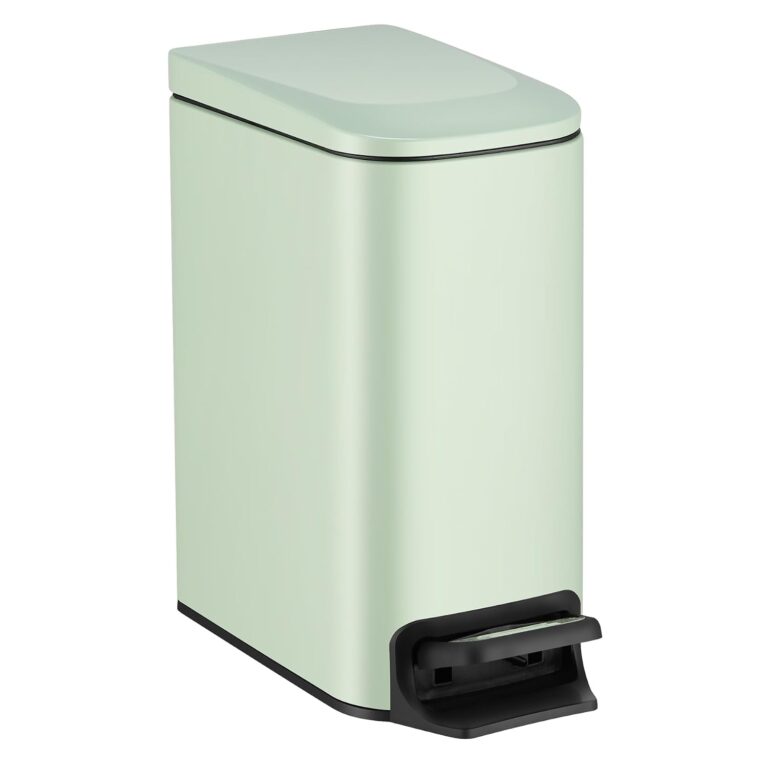 TIPGO Small Bathroom Trash Can with Lid, 1.6 Gal, Soft Close, Green | Foot Pedal, Soft Quiet Lid, 5.9'' Slim for Narrow Space, Stainless Steel, Anti-fingerprint, Removable Inner Bucket, Odor Seal
