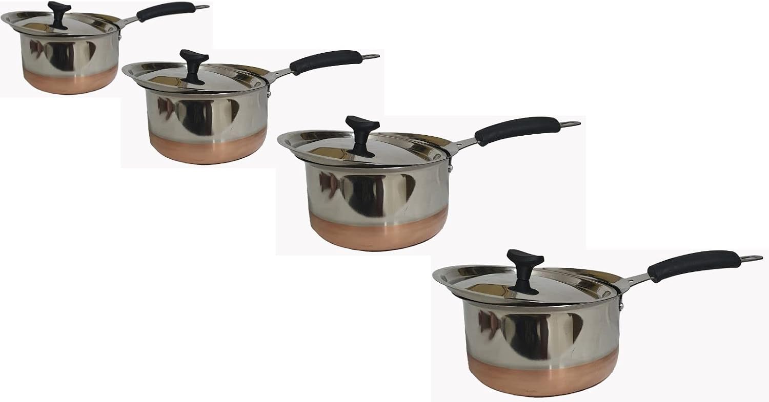 8 Pcs Set - Stainless Steel Copper Bottom Saucepan With Lid, Copper Bottom Sauce Pan Tea Coffee Pan, Tapeli Patila, Sauce Pot Cookware with Handle (800 ml, 1200 ml,1700 ml and 2000 ml) - Image 6