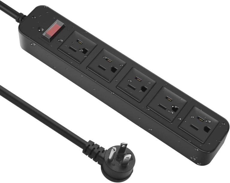 CCCEI Outdoor Power Strip Weatherproof, Waterproof 5 Outlets. 5FT, 1 | Garden, Yard, Christmas Decor, Exterior Extension Cord Multiple Outlets, Flat Plug, Surge Protector, Grounding.