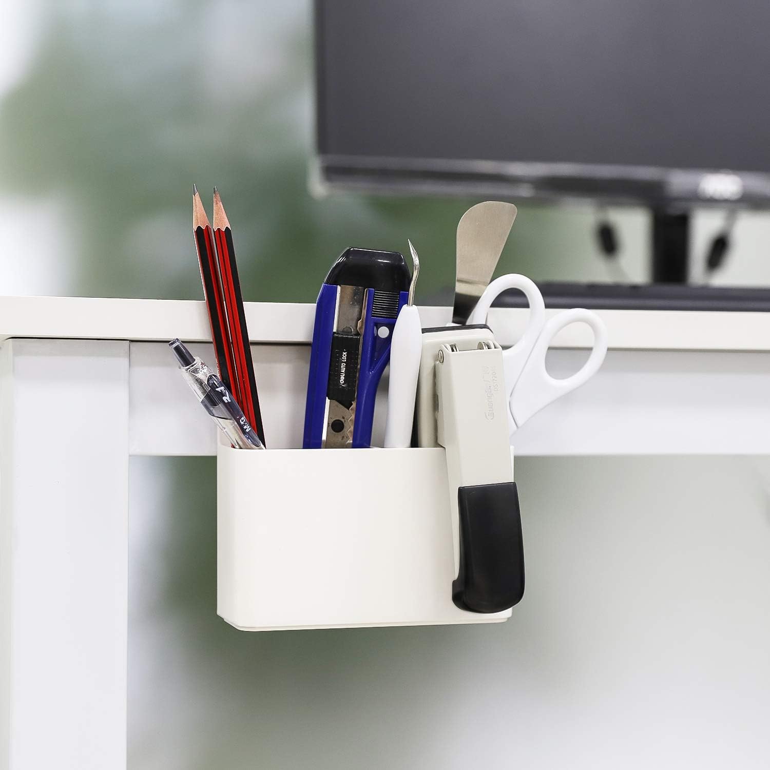 MoKo Magnetic Pen Holder, 2-Pack, Whiteboard Organizer, White | Magnetic dry erase marker holder has two adjustable compartments and an ABS body for whiteboards and refrigerators. - Image 6
