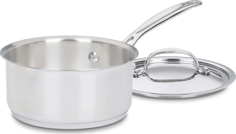 Cuisinart 1.5 Quart Sauce Pan with Cover, Stainless Steel Pot with Lid, Small Kitchen Pots, Dishwasher Safe, Compatible with Induction, Electric, Gas Cooktops, Oven Safe Saucepan, Cool Grip Handles | Stainless steel saucepan with aluminum encapsulated base for quick heating, dishwasher safe & oven safe to 550°F, 719-16