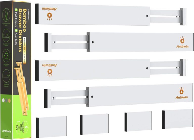 ANTOWIN Bamboo Drawer Dividers Organizers, Expandable Drawer Separators Splitter,17-22 inches Long Adjustable Spring-loaded Organizer for Large Utensil, Clothes, Tools Drawers (White)