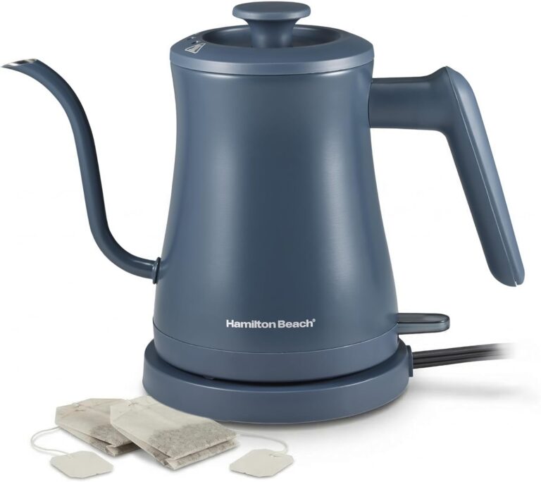 Hamilton Beach Compact 20 oz. / 0.6 Liter Gooseneck Electric Kettle | Boiling Water, Pour Over Coffee, Tea | 1200 Watts | Auto Shutoff | Stainless Steel BPA-Free Interior | Kitchen Makeover Blue
