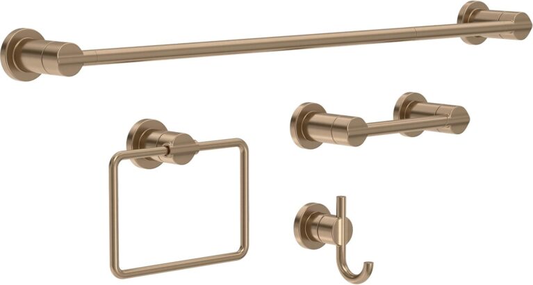Delta 4-Piece Champagne Bronze Bathroom Set Towel Rack, Ring, Toilet Paper Holder, Hook | Nicoli Bath Accessories