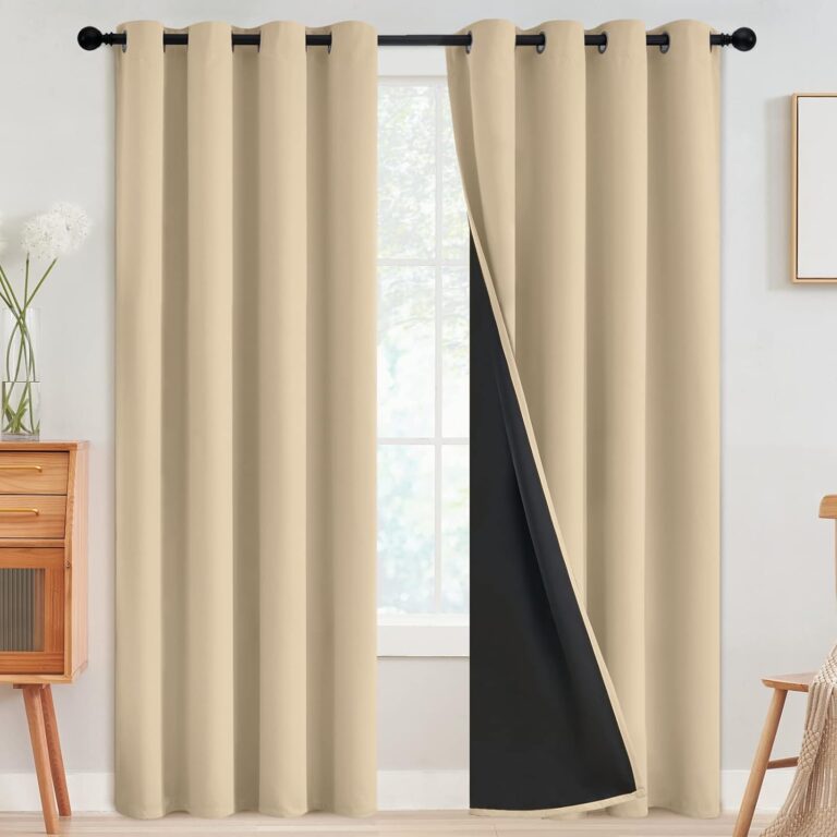 SimpleHome Beige 100% Blackout Curtains Room Darkening Living Room 84 Inch | Curtains for Bedroom,Thermal Insulated Grommet Window Drapes,Curtains for Living Room with Black Back,52 x 84 Inch,2 Panels