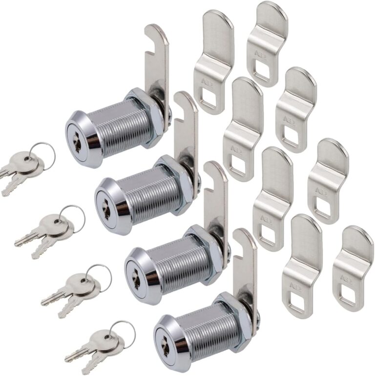 WOOCH Cabinet Cam Lock, 1-1/8 Inch Keyed Alike Cam Locks Secure File Drawer Door Mailbox Tool Box Dresser RV Cylinder Replacement Lock Hardware, Fits on 1" Max Panel Thickness (4 Pack) Chrome Finish