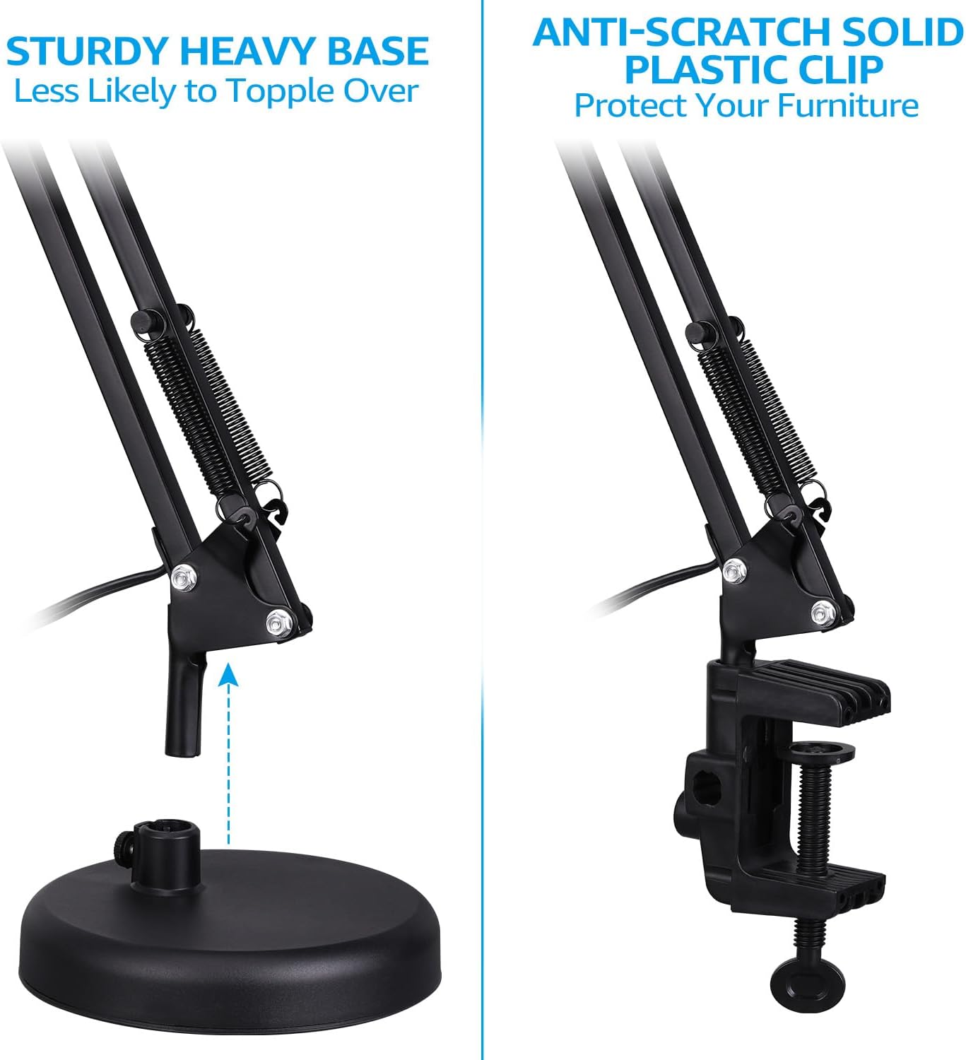 TORCHSTAR Metal Desk Lamp, Adjustable Swing Arm, E26, Black | Architect Gooseneck Multi-Joint Clip Table Lamp with Plastic Clamp, for Home Office, Work, Study, Reading, Bulbs not Included - Image 2