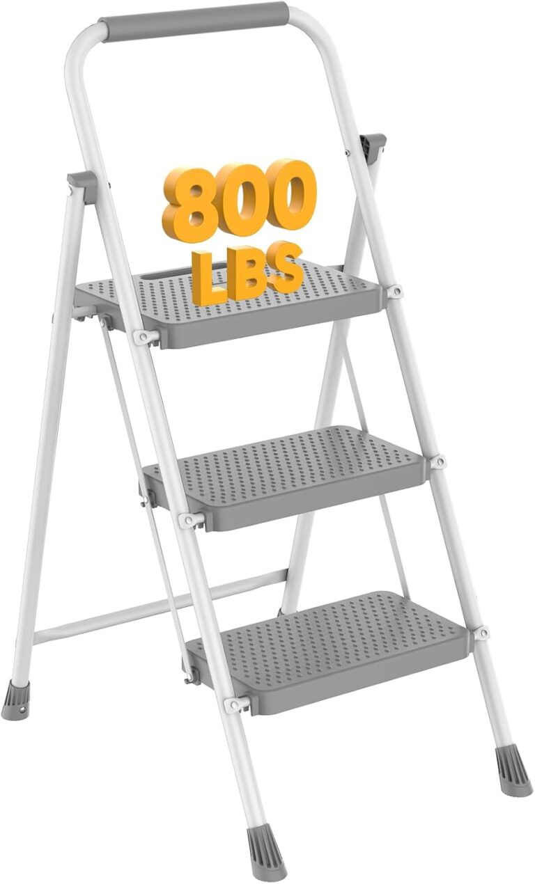 NEWBULIG 3 Step Ladder, Folding Step Stool for Adults with Safety Lock | Anti-Slip Design, Portable Foldable Ladder for Home Kitchen, Garage & Outdoor Use, Grey