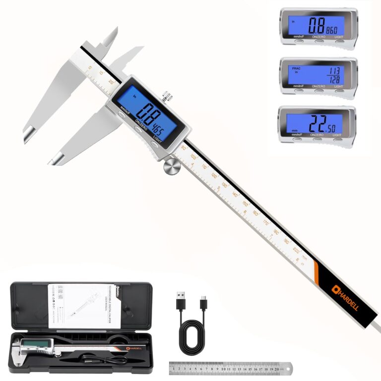 HARDELL Digital Caliper 8 Inch, Rechargeable All Metal W/Backlight Screen | USB-C Caliper, 4 Measurement Mode, 0.0015" Accuracy, Inch/mm/Fraction, Auto-Off, for DIY, 3D Printing, Woodworking, Household