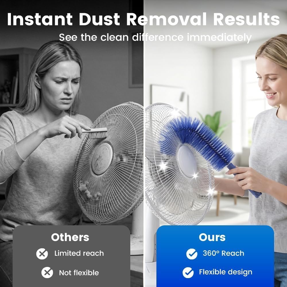 Upgrade Reusable Bendable Cleaning Brush for Home Electric Fan Air Conditioner Car Vent Curtains Cleaner,2026 New Bendable Microfiber Duster.(Blue) - Image 4