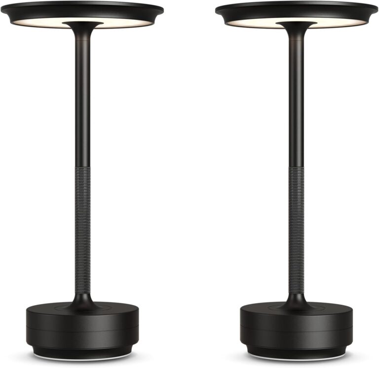 2 Pack Cordless Table Lamps Rechargeable, 5000mAh LED Table Light | Portable 3 Color Stepless Dimming Battery Powered Table Lamp with Memory Function for Restaurant/Home/Outdoor.(Black)