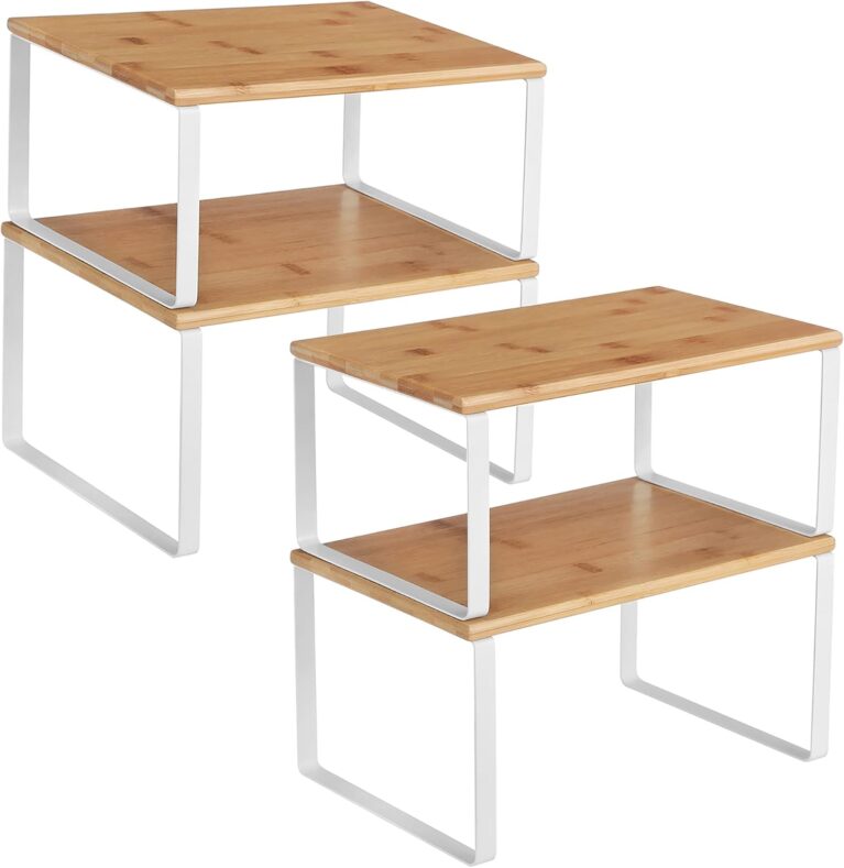 SONGMICS Cabinet Organizer Shelf, Set of 4 Spice Rack, Kitchen Storage | Kitchen Storage, Spice Rack, Steel and Bamboo, White and Yellow, BYSTRO Collection UKCS010N01