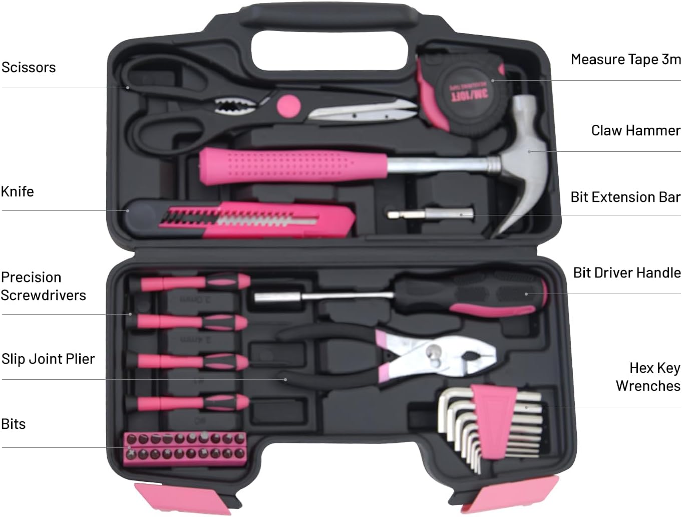 Hantinstom 39-Piece Household Tools Kit Essential Home Repair Set with Plastic Toolbox Ideal for College Students, Home Use & More - Image 3