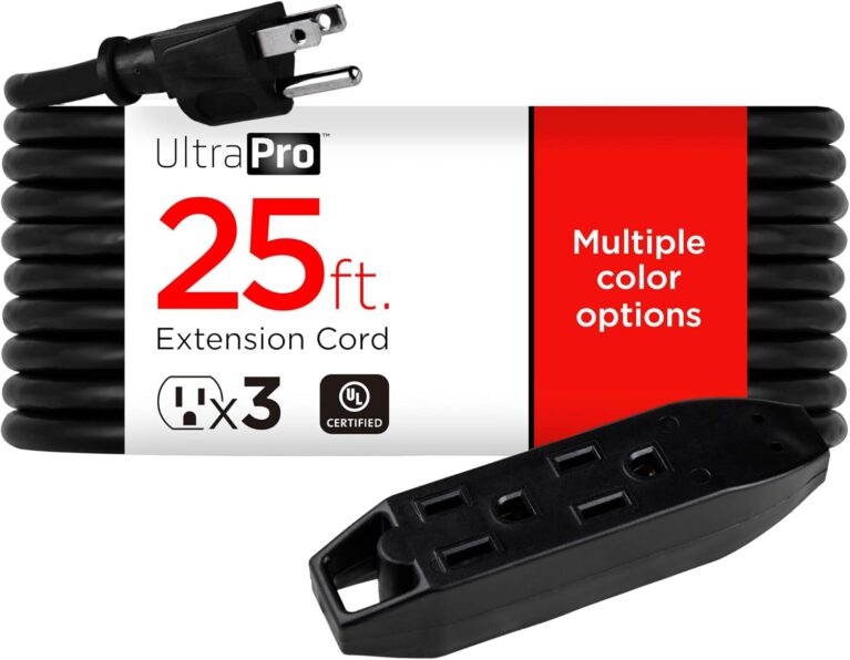 UltraPro 25 Ft Outdoor Extension Cord, 3 Outlet Power Strip | Long Extension Cord with Multiple Outlets, Grounded Heavy Duty Extension Cord, 16 Gauge, UL Listed, Black, 36825