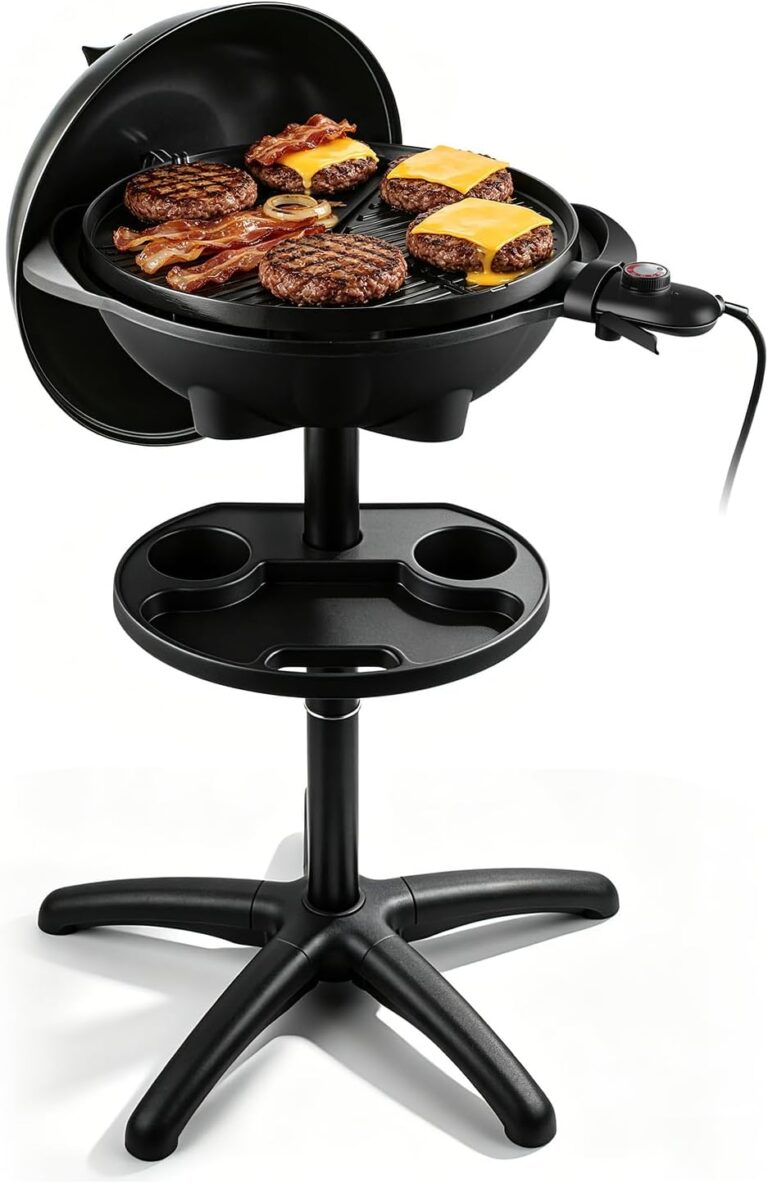 Electric Grill, Techwood 2-in-1 Portable Indoor/Outdoor Grill, 1750W Removable Stand Grill with Nonstick Plate, Electric Griddle for Camping, Patio & Backyard, Stand/Tabletop Options for Cookouts