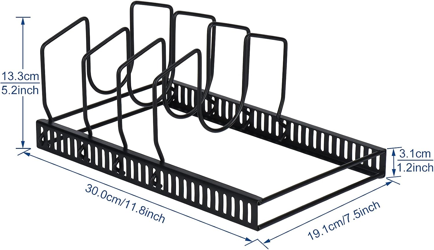 Toplife Pot Lids Organizer Rack for Cabinet and Countertop, 7+ Pan Lids and Bakeware Organizer Rack Holder with 7 Adjustable Compartments - Black - Image 2