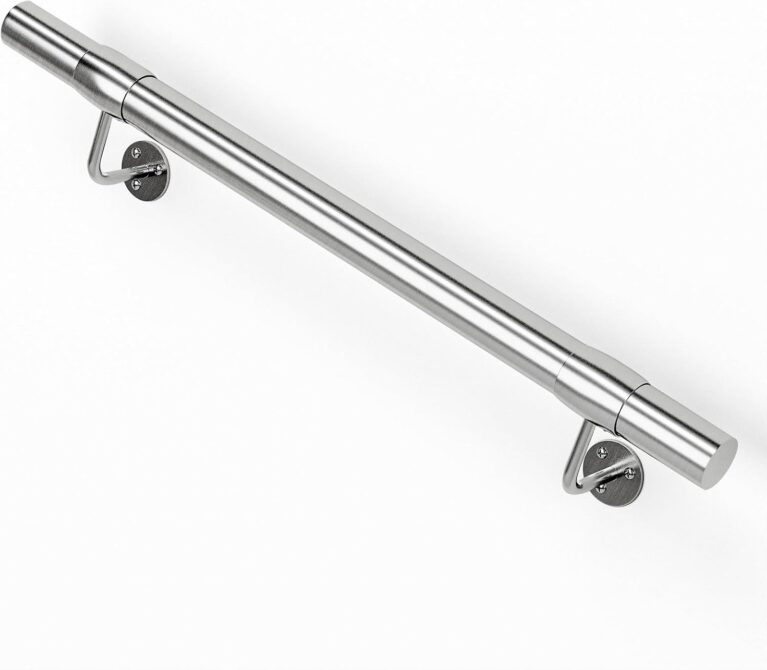 3 Ft Industrial Metal Stairs Handrail Kit, Sturdy Wall Mount 304 Stainless Steel Hand Rail, Indoor Outdoor Stair Railing Wood Concrete Brick Wall,1.65 in Round Pipe Grab Bar, Silver