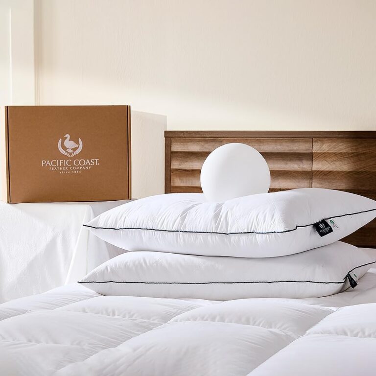 Pacific Coast Premium Goose Feather & Down Bed Pillows Queen Size 2-Pack, Hotel Quality Collection, Medium-Firm Pillow for Side & Back Sleepers