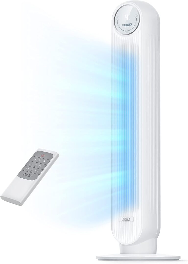 DREO Tower Fan for Bedroom, 28ft/s Velocity, Ultra Quiet Fan, 8 Speeds | 2026 Upgraded DC Motor, 90° Oscillating, 4 Modes Standing Fan, Bladeless Fan for Indoors, Floor Fans with Remote, White