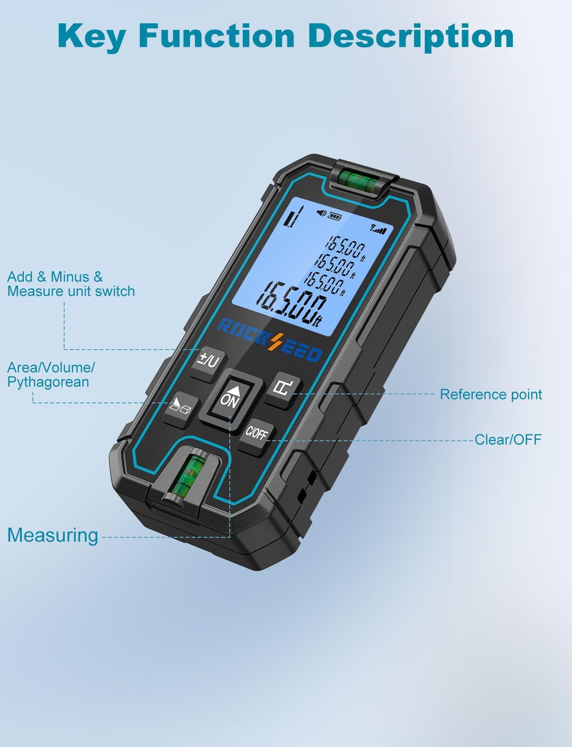 Laser Measuring Tool, RockSeed Portable Laser Measure, Digital Distance Measurement with 2 Bubble Levels, Laser Tape Measure with 5 Units Conversion - Image 7
