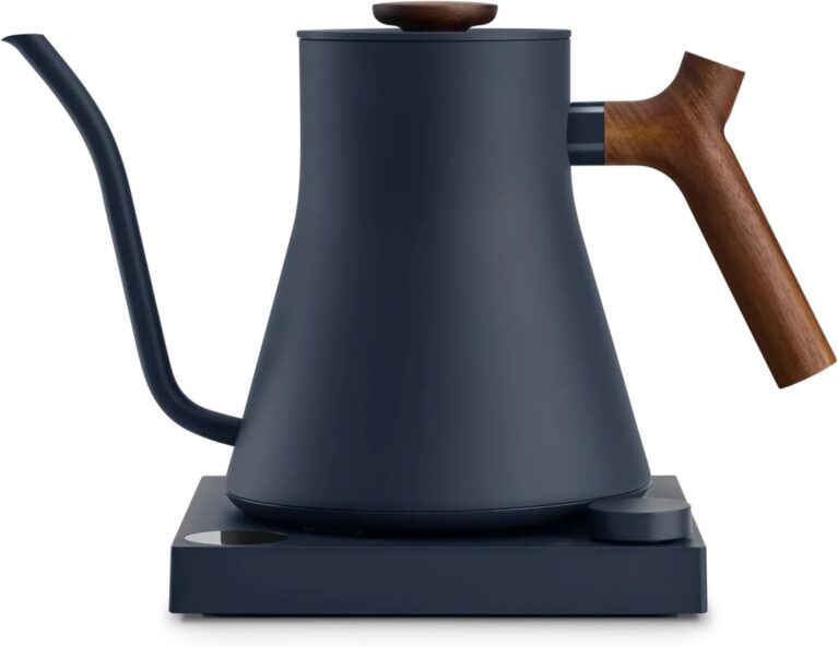 Fellow Stagg EKG Pro Electric Gooseneck Kettle for Pour-Over Coffee & Tea | Precise Temp Control, Quick Heating, Stainless Steel, Brew Timer, Scheduling, Walnut Handle, Stone Blue, 0.9 Liter