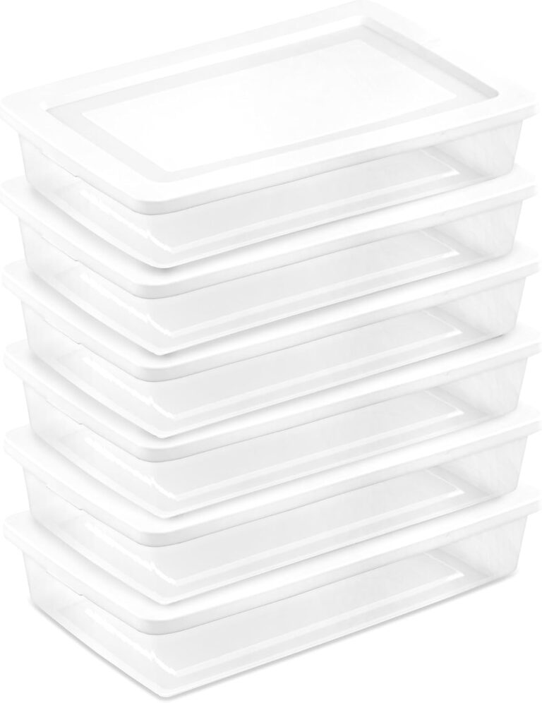 Sterilite Storage Box, Stackable Clear Plastic Bins, 41 Quart, 6-Pack | Clear Plastic Containers with Secure Snapping White Lids for Home and Office Organization
