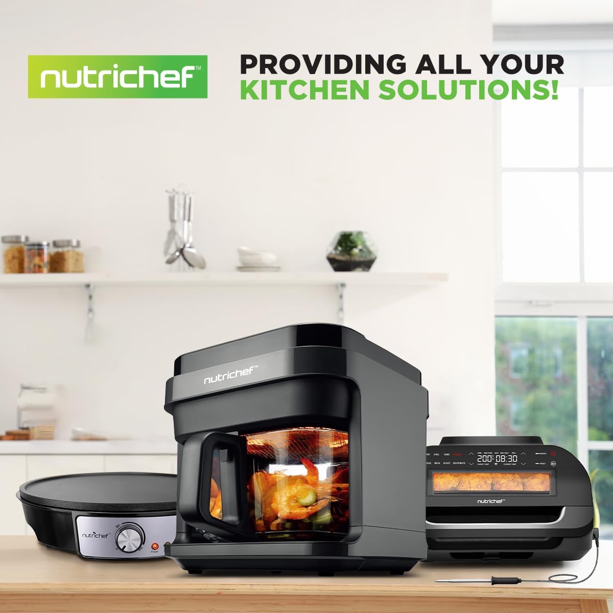 Nutrichef 5.8 Quart Air Fryer | 8-1 Preset Cook Modes | Transparent Fry Bowl for Best Cooking Results | Cook Shrimp, Steak, Fries, Wings, Chicken & More | Precise Temperature Control & Time | Grey - Image 7