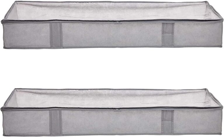 Amazon Basics Under Bed Storage Bags for Clothes and Blankets, Foldable Fabric Zipper Container with Clear Window and Reinforced Handles, Space Saving, 18 x 42 x 6 inches, Gray, 2-Pack