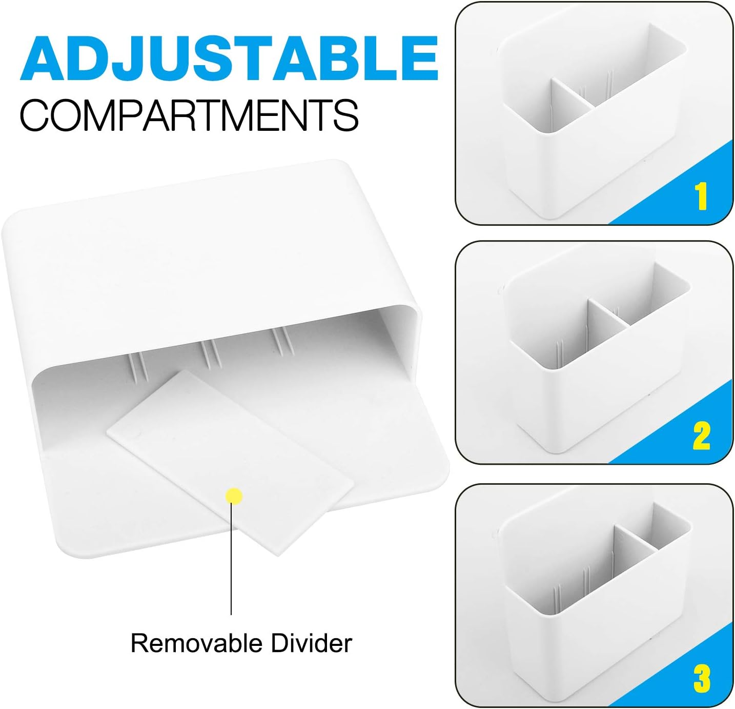 MoKo Magnetic Pen Holder, 2-Pack, Whiteboard Organizer, White | Magnetic dry erase marker holder has two adjustable compartments and an ABS body for whiteboards and refrigerators. - Image 3