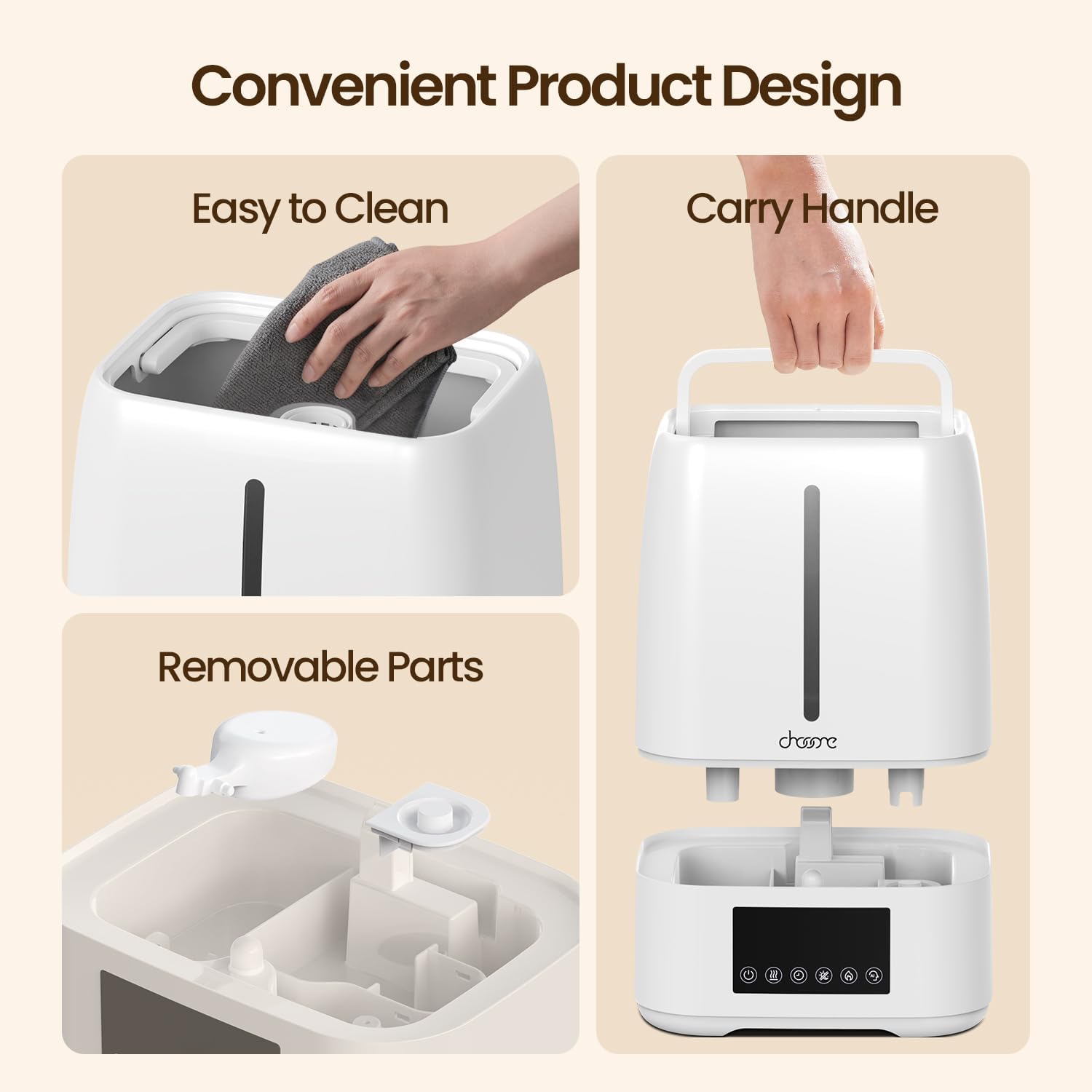 6L Top Fill Ultrasonic Humidifier - Cool and Warm Mist for Bedroom, Baby, Large Rooms & Plants, Smart Humidity Control, Aroma Diffuser, Night Light, 12H Timer, Quiet, White - Image 8