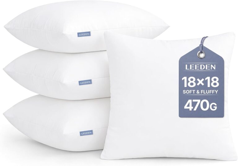 Leeden 18x18 Throw Pillow Inserts Set of 4, Pillow Forms for Couch | Soft & Plush Square Decorative Pillow Inserts with Down Alternative Filling for Sofa, Couch, Bench & Bed, White Pillows