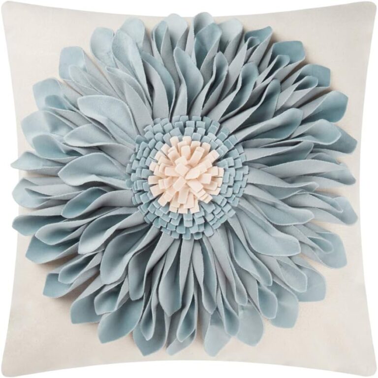 3D Flower Decorative Throw Pillow Covers 18x18 Inch Blue for Couch Floral | Handmade Elegant Aesthetic Sunflower Pattern Pillowcases Couch Living Room Boho Farmhouse Decor Dog Hair Resistant