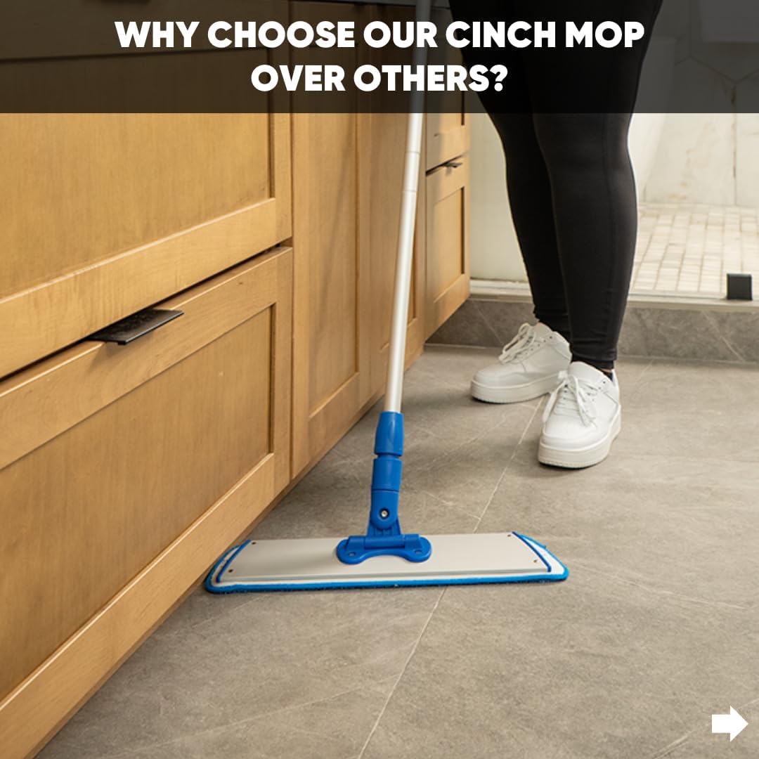Cinch Mop - Microfiber Mop for Hardwood Floors - Flat Mops System for Wood, Tile, Laminate, Vinyl, 2 Wet Pads Refills, Reusable Micro Fiber Mopping Heads - Image 2