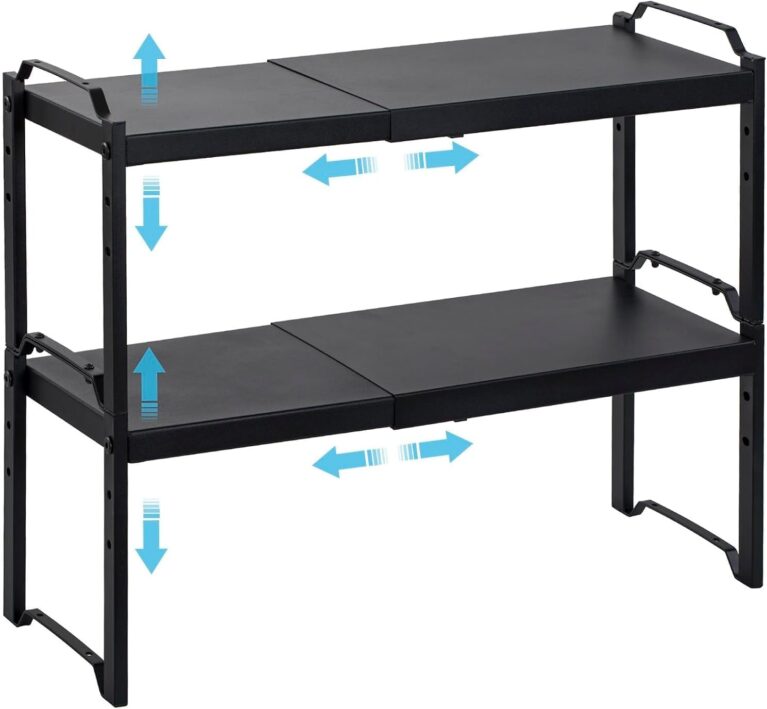 Expandable Cabinet Shelf Organizer, Adjustable kitchen Countertop Storage | 2 Pack Stackable Metal Kitchen Cabinet Countertop Storage Shelves, Heavy Duty Counter Cupboard Pantry Organizers, 20.5" Long