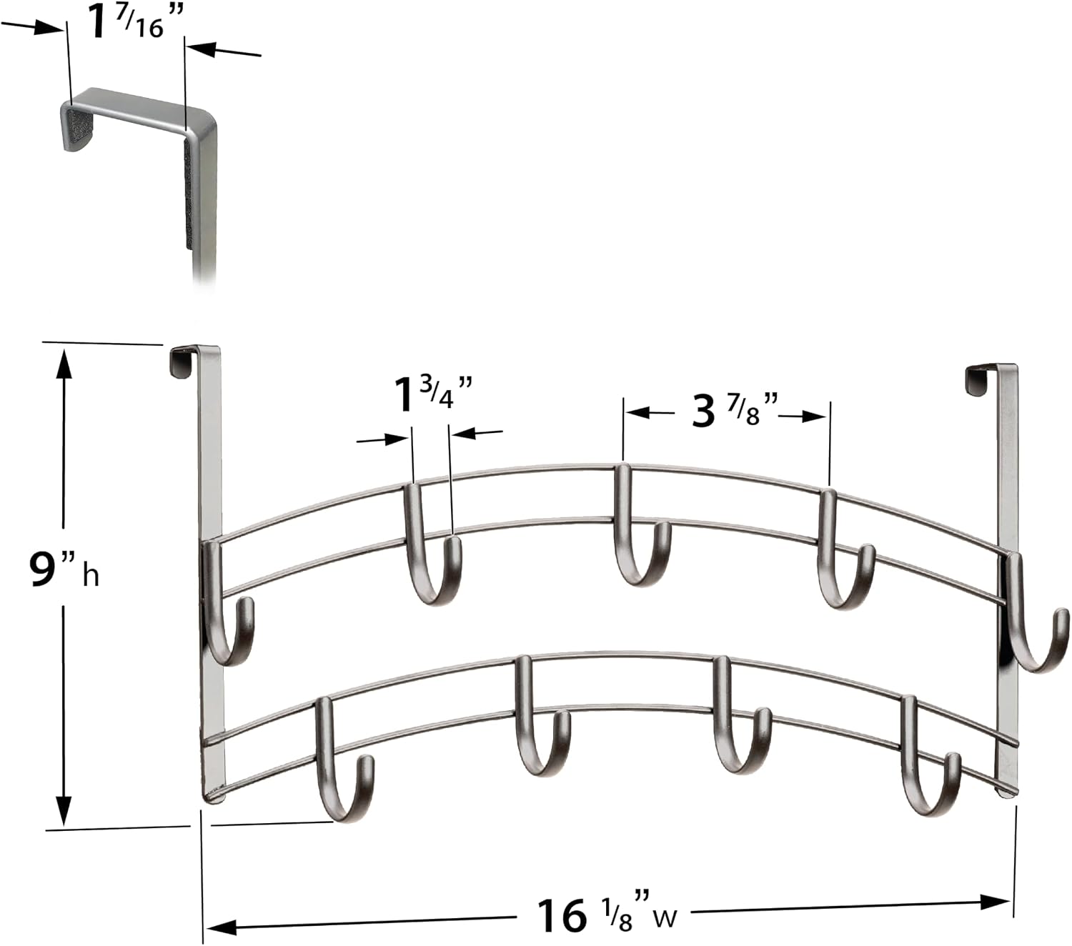 LYNK Professional® Home™ Over the Door Hooks - 9 Hook – Over the Door Coat Rack - Over the Door Hanger - Hanging Towels or Clothes - Bathroom, Bedroom, Laundry Room - Lifetime Ltd. Warranty, Platinum - Image 7