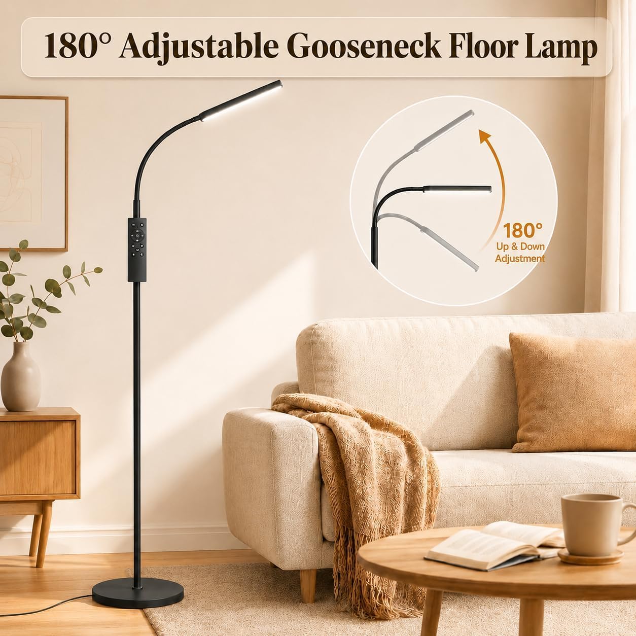 Wio-Mio Floor lamp, 15w/1000lm Bright LED Floor Lamp with Stepless Adjustable 3000K-6000K Colors and Dimmer, Remote and Touch Control, Adjustable Floor Lamp for Living Room - Image 5