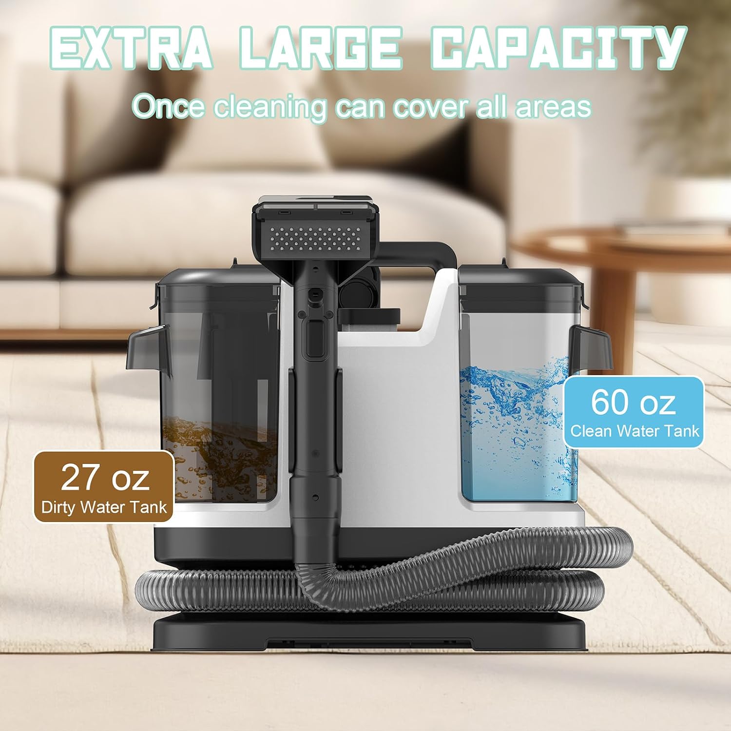 Portable Carpet & Upholstery Cleaner, Deep Cleaning for Rugs, Couch, Car Interiors Stains, Pet & Family Friendly, 120V - Image 5